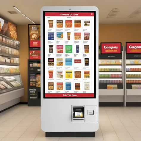 a close up of a vending machine in a store with a variety of food items