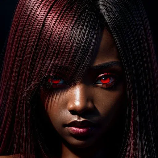 Beautiful ebony, red eyes, deep gaze, hi-rez, super high detail, HD, 4k, 8k