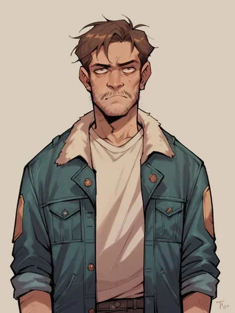 a drawing of a man with a jacket and a white shirt