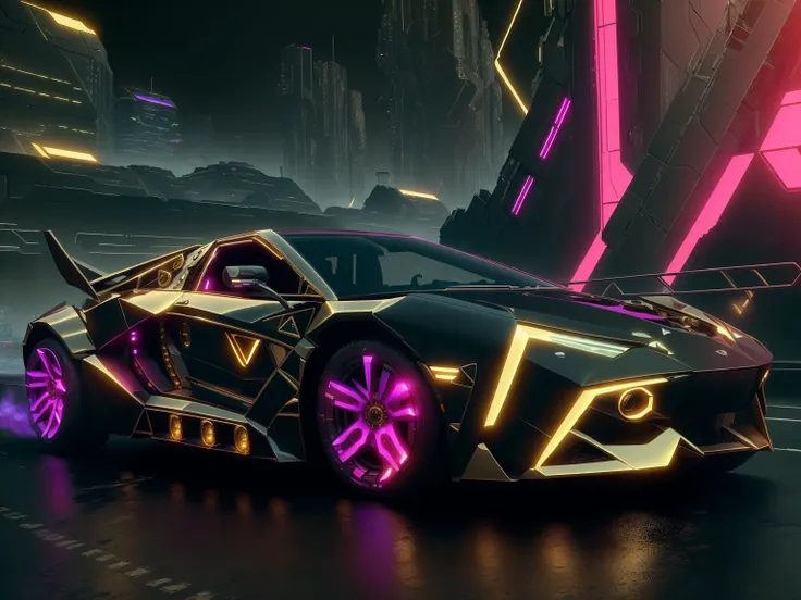 a futuristic car with neon lights on the side of it