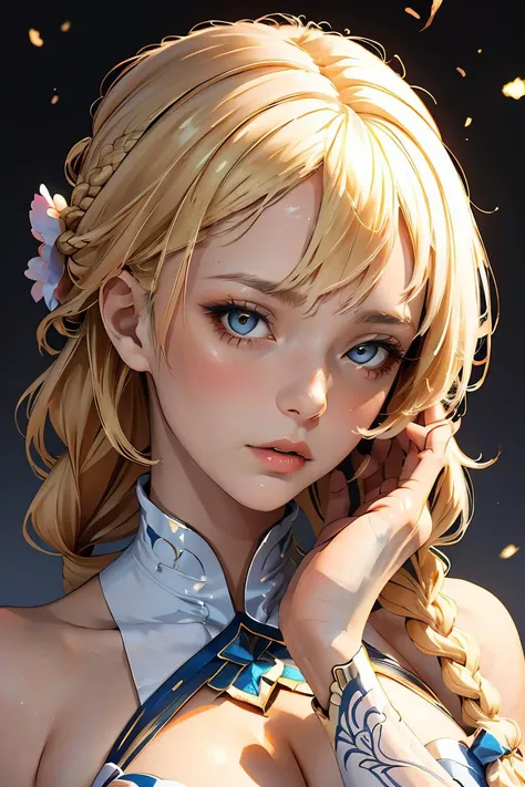 (masterpiece, best quality), 1girl, Icy Blonde Wrapped Braid Updo with Floral Accents, Size A breasts,   <lora:Kyoyakyo_style_v01:1>