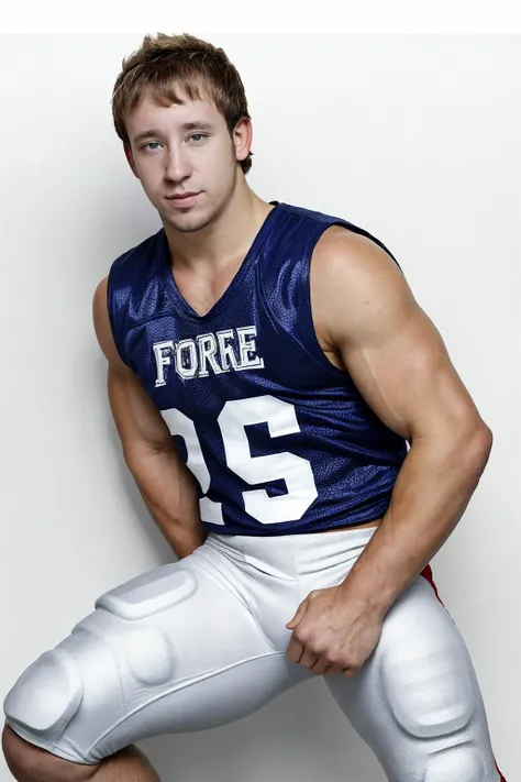 <lora:cf_lucas-07 (1):1> photo of cflucas, cflucashunk, facial hair, wearing sleeveless American-Football jersey, confident expression, (smirk:0.6) BREAK stark white background background, direct powerful lighting, dynamic shadows, direct flash, Terry-Rich...