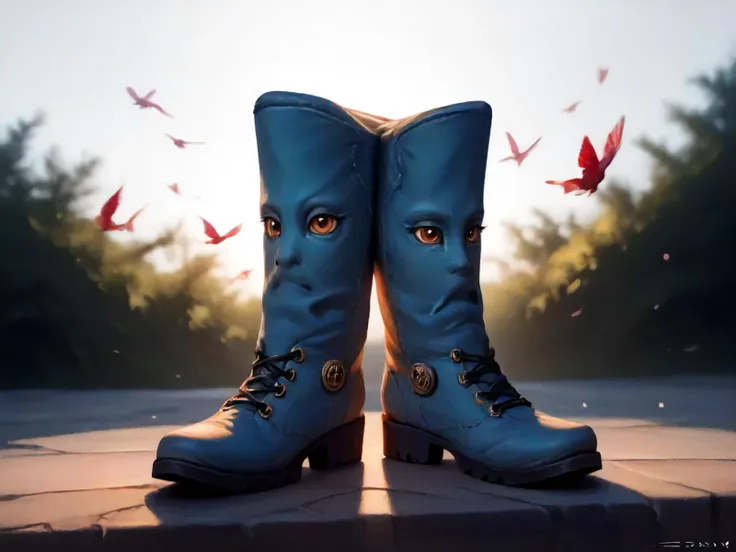 there is a pair of boots with a face on them