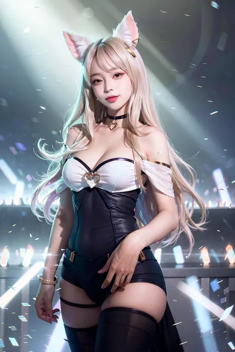 <lora:koreanDollLikeness_v15:0.66>, best quality, ultra high res, (photorealistic:1.4), 1girl, solo focus, ((blue long dress)), elbow dress, black thighhighs, frills, ribbons, studio background, (Kpop idol), (aegyo sal:1), (platinum blonde hair:1), ((puffy...