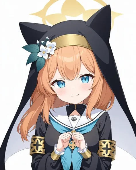 mari (blue archive),1girl, animal_ear_headwear, solo, nun, white_background, simple_background, halo, smile, looking_at_viewer, habit, sailor_collar, seiza, blush, facial, long_sleeves, blue_neckerchief, hat_flower
<lora:mari_(blue_archive)_image2498_2023-...