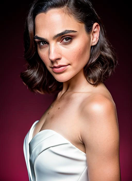 a close up of a woman in a white dress posing for a picture