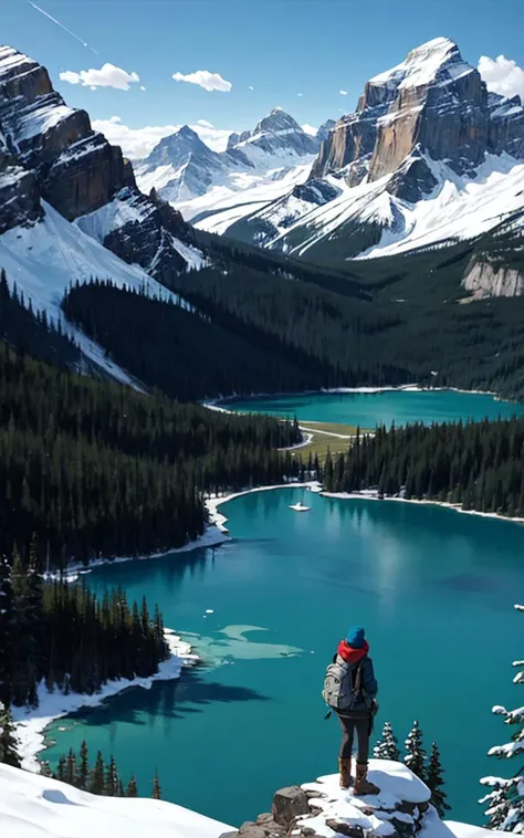 best quality, masterpiece, portrait of a dangerous goddess,  (style of Ansel Adams), [pristine wilderness:Banff National Park majesty:0.9] landscape, capturing the awe-inspiring beauty of Banff National Park, Canada, through a visitors journey. Amidst this...