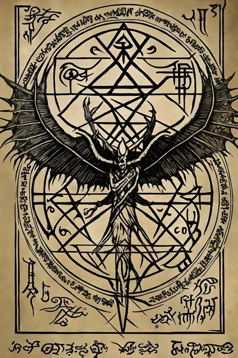 a drawing of a bird with a pentagram on it