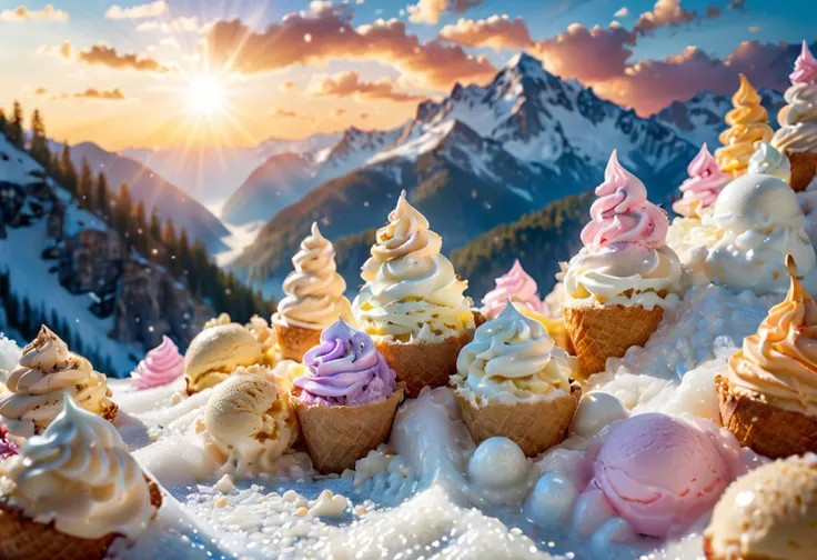 there are many different types of cupcakes on a snowy surface