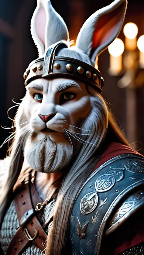 a close up of a cat wearing a helmet and a long beard