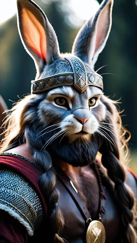 a close up of a cat wearing a viking costume with a helmet on