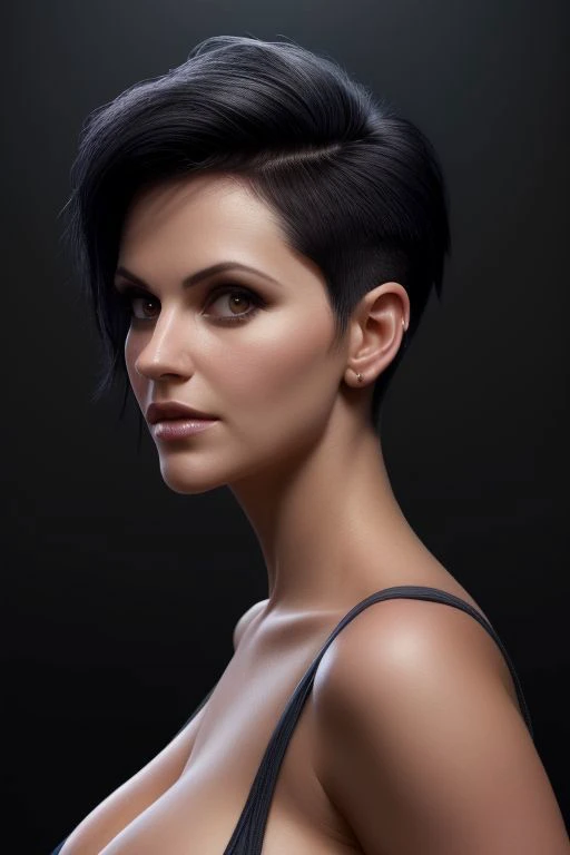 (CR-D3niseMilani-sstylerdurden879:0.9), full color portrait of woman, (slick undercut hair:1.1),
masterpiece, best quality, sharp focus, 8k highres, ultra-detailed, rim light, (grey background:1.0),