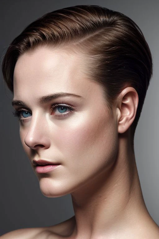 full color photography of sks woman, (nude:1.0), (oiled shiny skin:1.0), undercut hair, face close up,
masterpiece, best quality, sharp focus, highres 8k uhd, ultra-detailed, rim light, deep grey background,
 <lora:CR-EvanRachelWood_v1lora-malcolmrey:1.1>