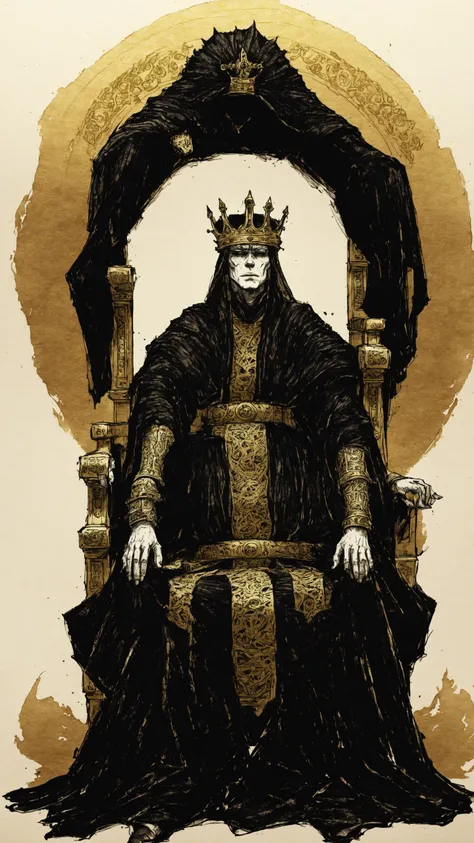 <lora:DarkInkAI:1> DarkInkAI, king on his throne, golden ink, inksketch