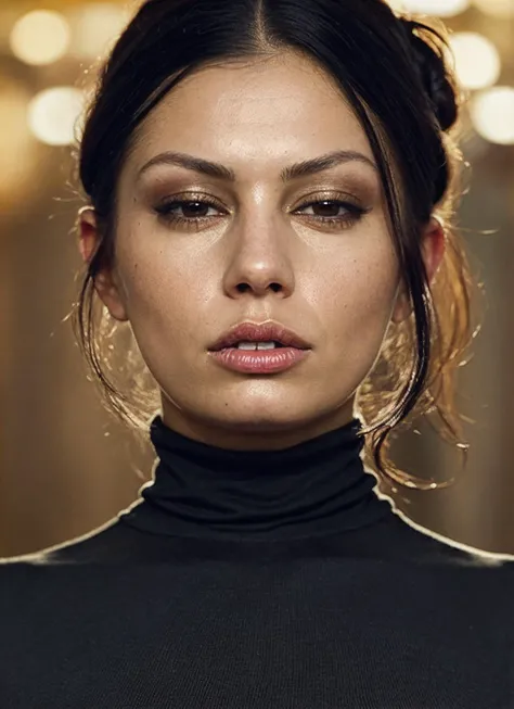 A stunning intricate full color portrait of (sks woman:1), wearing a black turtleneck, epic character composition, by ilya kuvshinov, alessio albi, nina masic, sharp focus, natural lighting, subsurface scattering, f2, 35mm, film grain, <lora:locon_ariagiov...