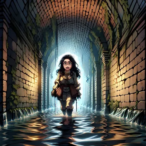 a cartoon image of a girl walking through a tunnel with a backpack