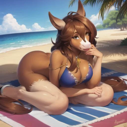 layla,<lora:Layla-10:1>,Woman sunbathing on the beach ,furry