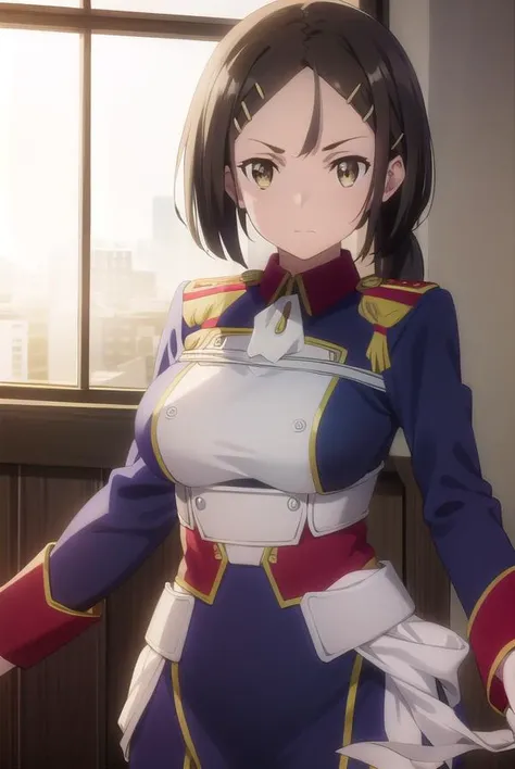 izettabianca, <lora:izetta bianca s1-lora-nochekaiser:1>,
bianca, black hair, hair ornament, (brown eyes:1.5), hairclip, ponytail,
BREAK pants, uniform, military, military uniform,
BREAK indoors, office,
BREAK looking at viewer, dynamic pose,
BREAK <lyco:G...