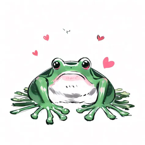 a drawing of a frog with hearts on its head