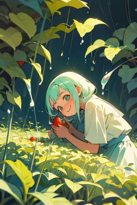 masterpiece,best quality,ultra detailed background,
BREAK
light colors,daylight,focus on girl,depth of field,translucent layers, Blending with Plants, fluid textures, subtle hues, organic forms, poetic atmosphere,
BREAK
Smiling little girl picking strawber...