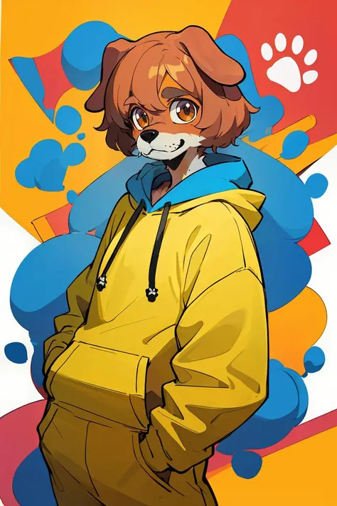 (best quality, masterpiece), (furry), dog boy, dog ears, looking at viewer, hoodie,