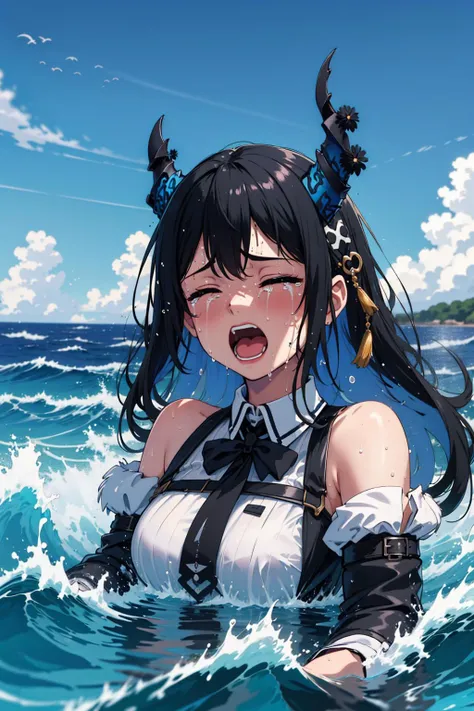 anime girl in the water with her mouth open