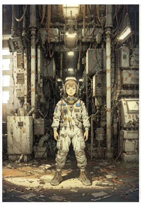 8k,absurdres, highres, ultra detailed, masterpiece, sharp shading,under,Tatsuyuki
1girl,kid,abandon staion,astronaut uniform,monocolor,gaint machine,(obsolete machine:1.3),upper body, 
(solo:1.2),1girl,masterpiece,<lora:Tatsuyuki Tanaka-000009:0.7>  <lora:...