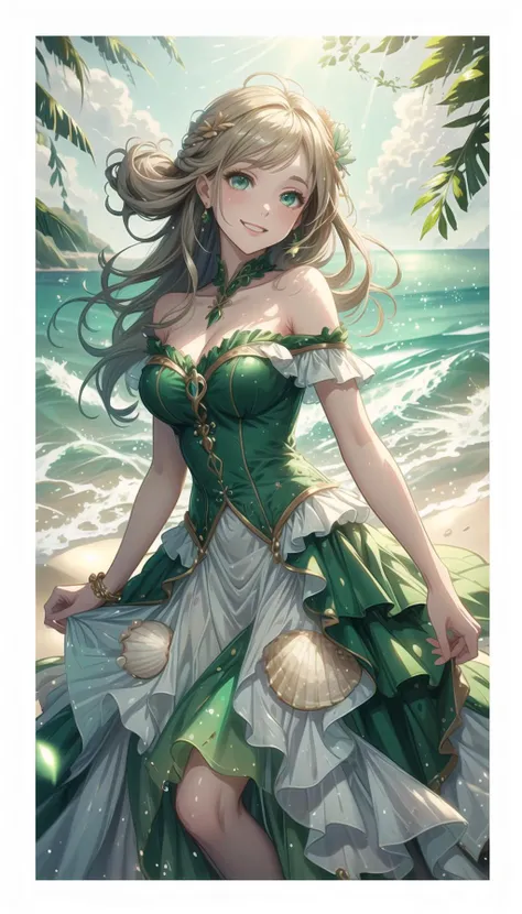 professional art of a girl, wearing ballgown, with seashells, edgseaweed, edgseaweed_dress, long gold hair, emerald eyes, 
naturemagic, magical energy, 
<lora:PAseer-SD15-LCM Quick:0.8>, <lora:edgSeaweedGowns:0.8>, <lora:NatureMagic:0.4>