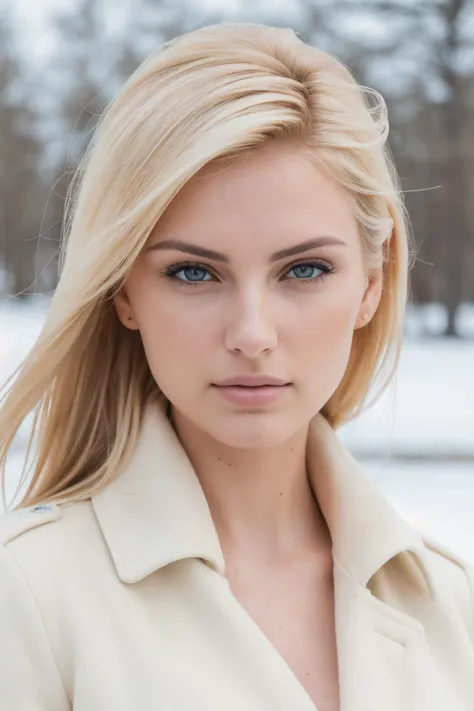 a woman with blonde hair and blue eyes posing for a picture