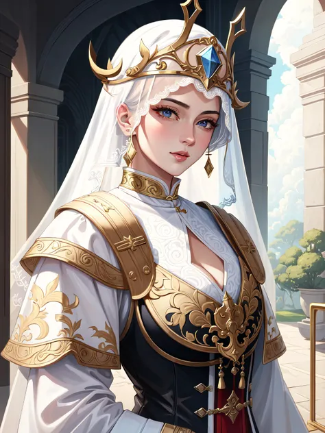 (((masterpiece, best quality, absurdres, highly detailed, intricate details, high resolution))), a close up of a person wearing a costume, beautiful hyperdetailed eyes, jc leyendecker and sachin teng, arknights, gorgeous, extremely opulent, pretty aquiline...