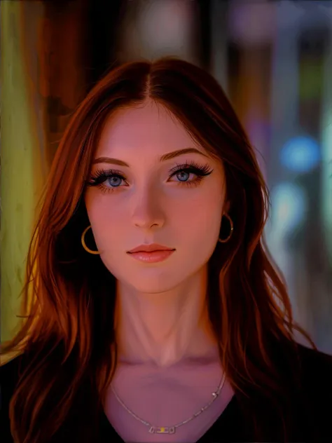 a close up of a woman with long hair and a necklace