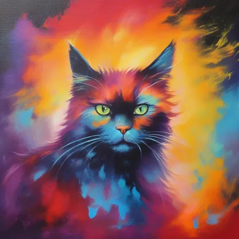 BAStyle, highest quality, a painting of a cute cat,  magic, [fantasy artwork], bold colors, by Mike Hoffman