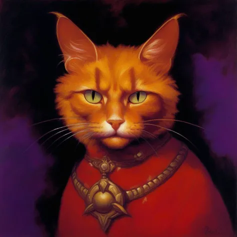 BAStyle, highest quality, a painting of a cute cat,  magic, [fantasy artwork], bold colors, by Brom