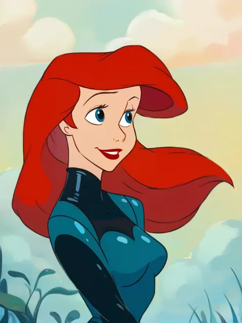 a cartoon of a woman with red hair and a black top