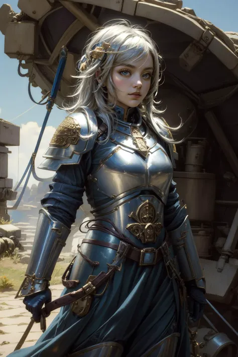 (masterpiece, best quality), intricate details,
1girl, <lora:Gawr Gura:0.8> gawr gura, blue highlights, white hair, 
 <lora:GKT:0.8> GKT,  armor, power armor, breastplate, pauldrons, greaves, gauntlets,