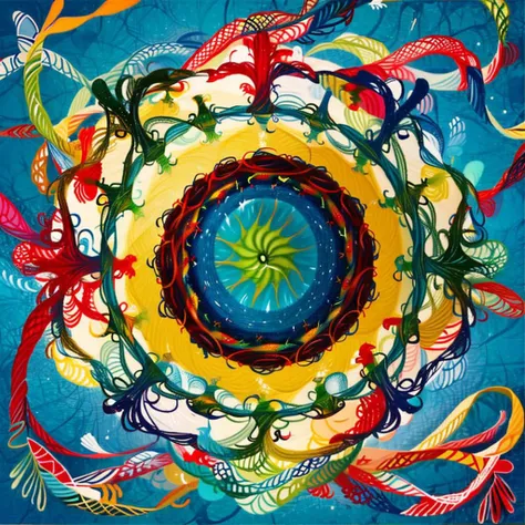 (masterpiece, top quality, best quality, official art, beautiful and aesthetic:1.2), a red and yellow and blue spirograph <lora:...