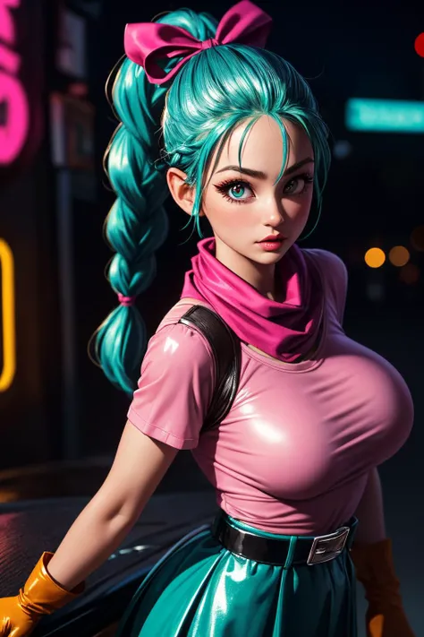 (ultra realistic,32k,RAW photo:1.1),(high detailed skin:1.1), 8k uhd, dslr, high quality, film grain, (makeup, mascara:1.1), lips,(thicklips), 
(shiny glossy translucent clothing:1.1), <lora:bulma_9:0.6>dragon ball, blmpony, aqua hair, hair ribbon, braided...