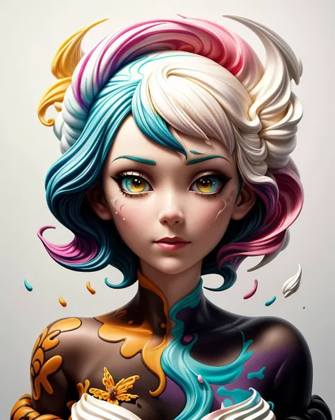 Colorful, beautiful woman, splash, disembodied head, Black ink flow, photorealistic, intricately detailed, gouache, calligraphy, acrylic, (buttercream:1.5), 8k concept art, complex, elegant, expansive, fantastical, (style-paintmagic)  <lora:more_details:0....