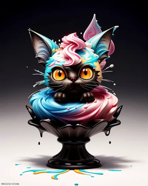 Colorful, cute cat, splash, disembodied head, Black ink flow, photorealistic, intricately detailed, gouache, calligraphy, acrylic, (buttercream:1.5), 8k concept art, complex, elegant, expansive, fantastical, (style-paintmagic)  <lora:more_details:0.8> <lor...