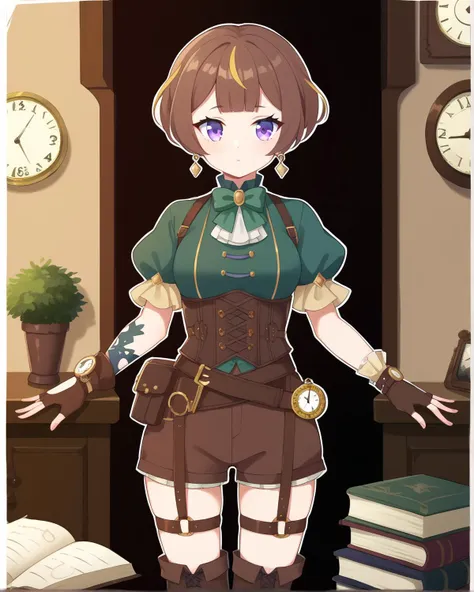 anime girl with a clock and a book in her hand