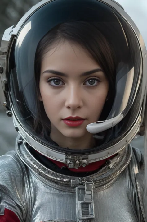 a close up of a woman in a space suit with a helmet on