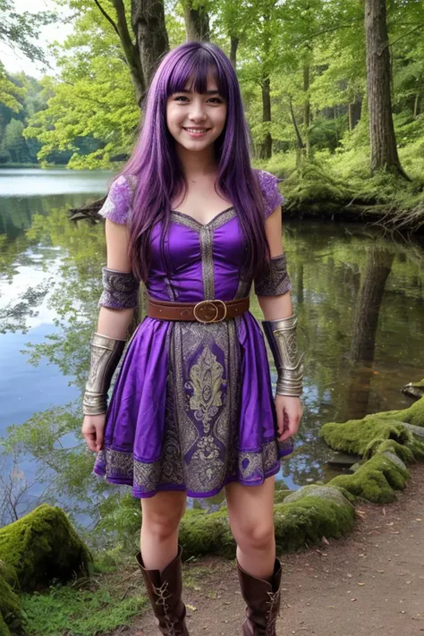 ,swdro, 1girl, armor, belt, boots, dress, purple hair, purple eye, long hair,
looking at viewer, standing, smile, detailed hand, crossed arms, detailed face, beautiful face,
fantasy background, forest, lake aside, sun, morning,
<lora:DETAIL_SLIDER_BY_STABL...