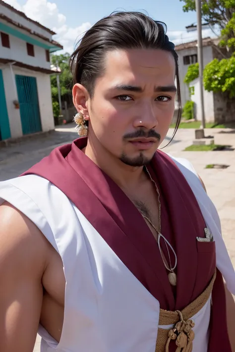 masterpiece, best quality, highly detailed, ultra high res, (photorealistic:1.8), unreal_engine, photograph, realistic_skin_texture, 8K, HDR, raw photo, (Honduran men:1.8), solo, (national costume clothes), ultra face detailed, outdoors