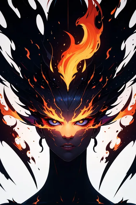 a close up of a person with a fire head on