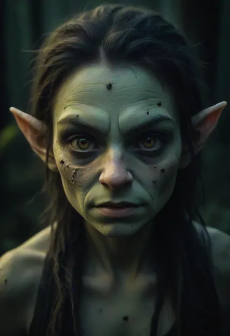 a woman with green makeup and a face painted like a troll