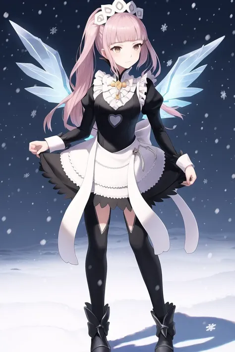 masterpiece, best quality, <lora:FEFatesMaid_v1:1>, fates maid,
1girl, solo, standing, full body, ice, ice wings, winter, cold, snow, snowing, snowflakes