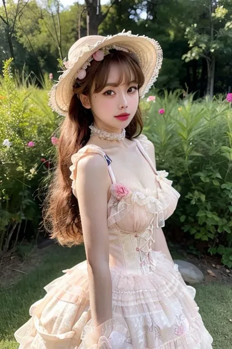 (outdoors, lolita_dress, cowboy shot),  realistic_skin, healthy_skin,  highest detailed, realistic lighting, best quality, masterpiece, a woman, looking at viewer, <lora:lolitaFashionDress_v10:0.7>  <lora:koreandolllikenessV20_v20:.7>