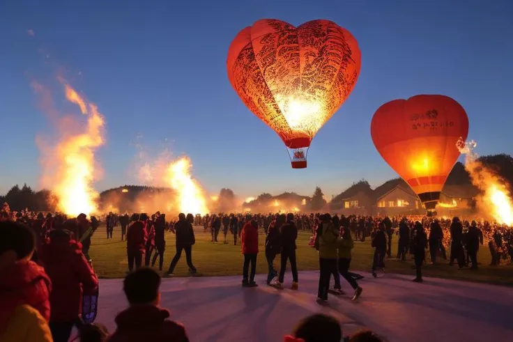 cybord chinese Dragon breathing fire, heart exploding, valentiness day, ziprealism, chinese red squire, (Sky lantern hot air fire balloon), (fire work), (heard shaped confetti), Chinese Lunar new years, Celebration