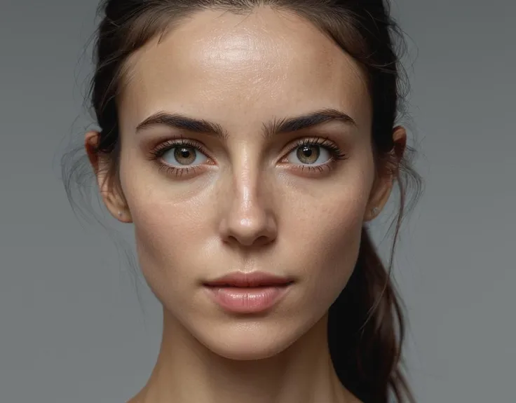 a close up of a woman with a ponytail and a necklace