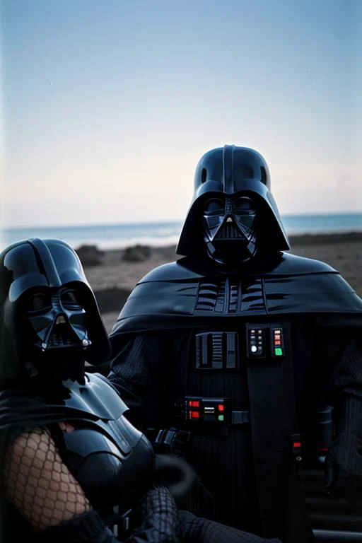 darth vader and darth vader sit on a beach